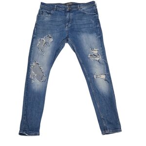 Zara Man Men's Distressed Slim Fit Blue Jeans  Size US 34